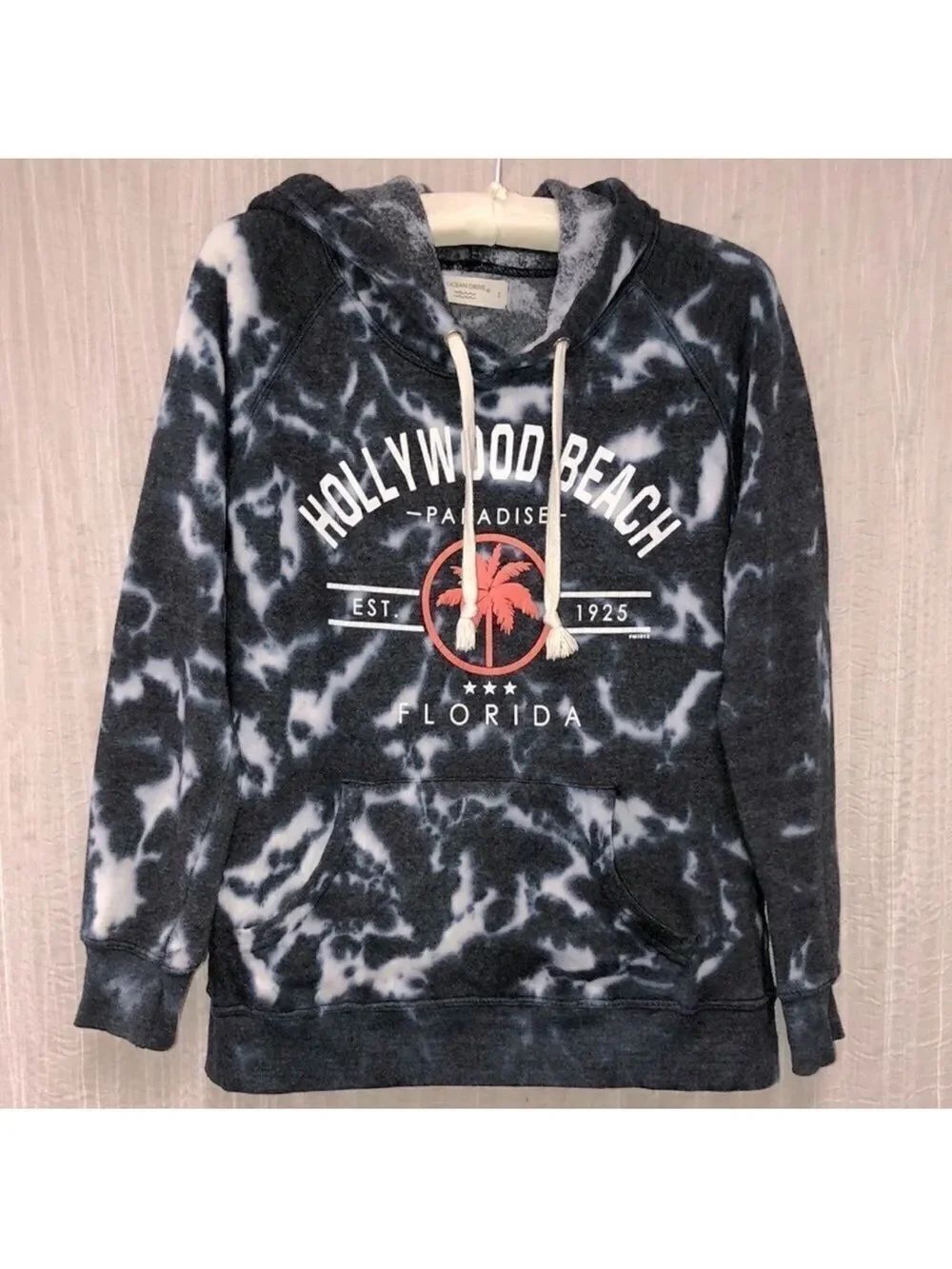 Ocean Drive S Hollywood Beach FL Navy Blue Cloud Tie Dye Cotton Blend Hoodie